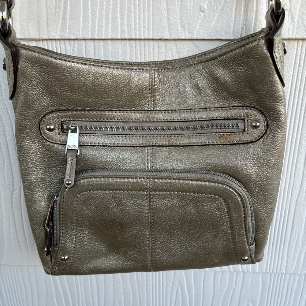 Tignanello Silver Leather like Shoulder Bag